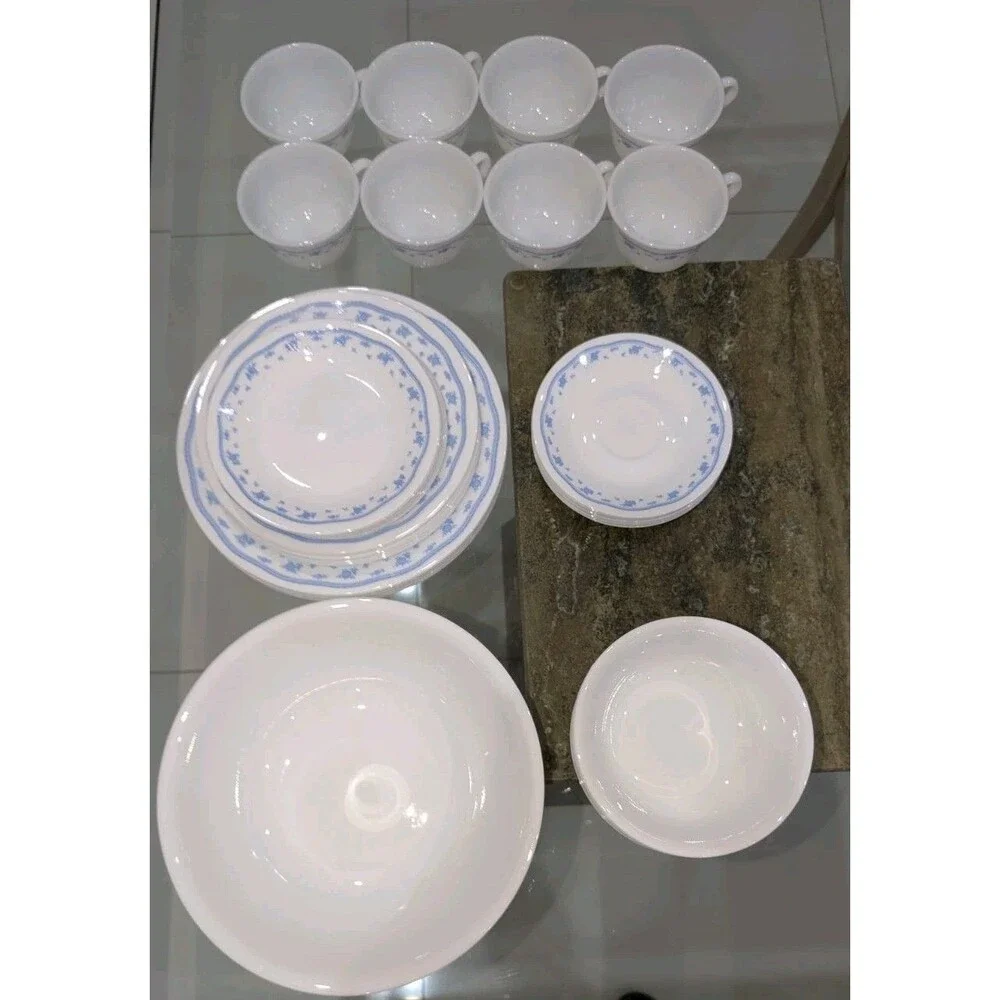Vintage Corelle MORNING BLUE 47 pc Dinnerware set all Size plate bowl mug saucer